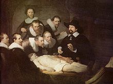 The Anatomy Lesson of Dr. Nicolaes Tulp, by Rembrandt, depicts an autopsy.