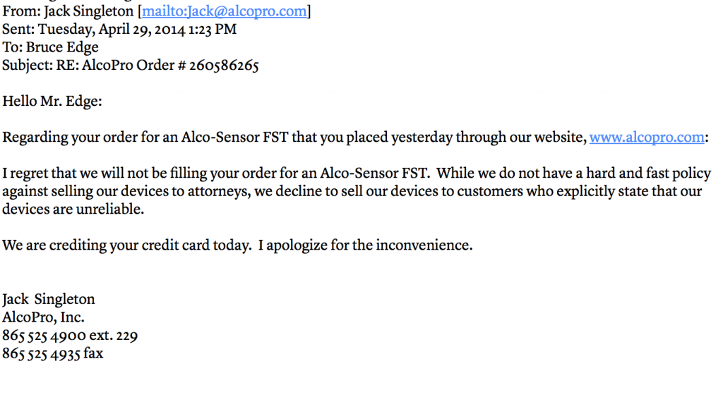 AlcoPro - FST Order Cancelled